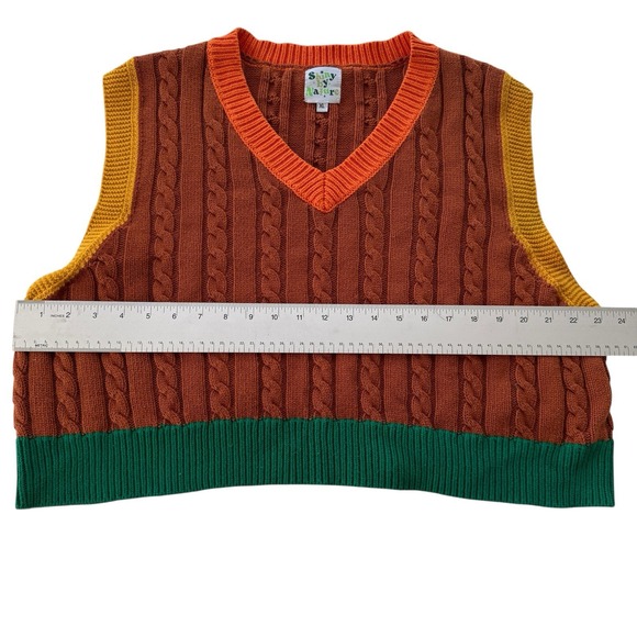 Shiny by Nature Colorblock Cable Knit Sweater Vest Brown Retro Preppy Womens XL - Picture 8 of 9